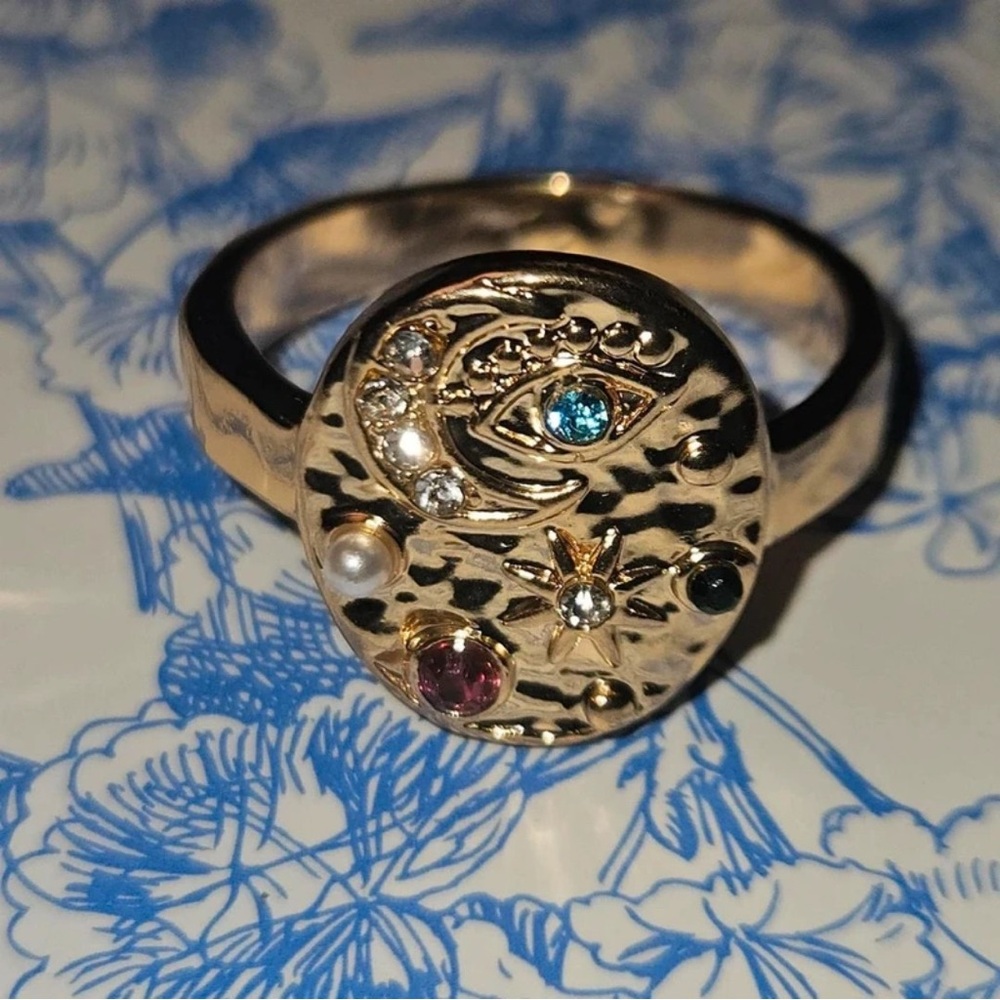 Lipstick Boutique Gold Ring with Multicolor Gems